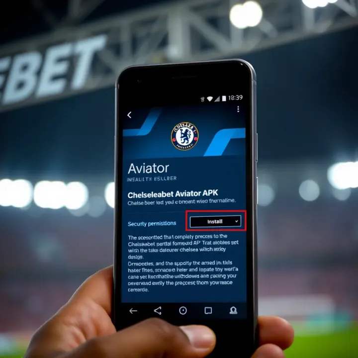 Android device showing the installation screen for Chelseabet Aviator APK with security permissions highlighted