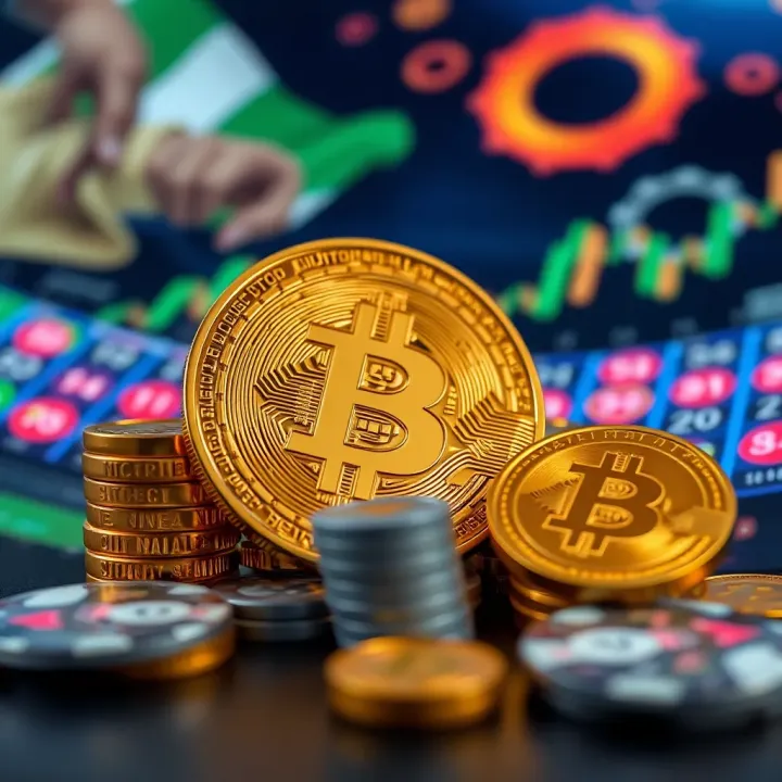 Bitcoin coin with Nigerian naira currency symbols and digital casino elements