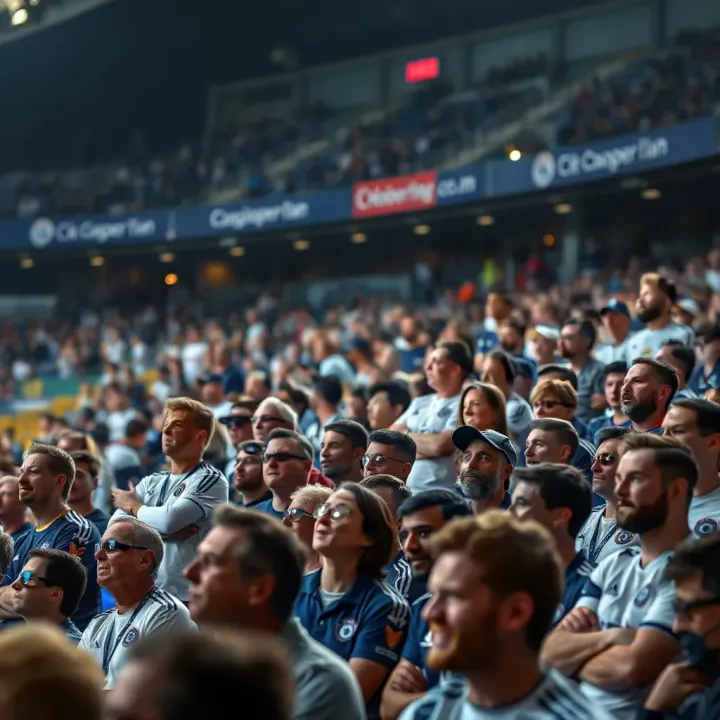Stadium filled with passionate fans supporting Chelsea and Real Madrid in a major European fixture