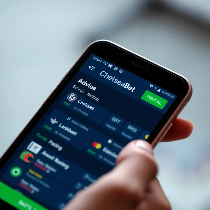 ChelseaBet App Interface on Android Device Android smartphone displaying ChelseaBet app interface with betting options
