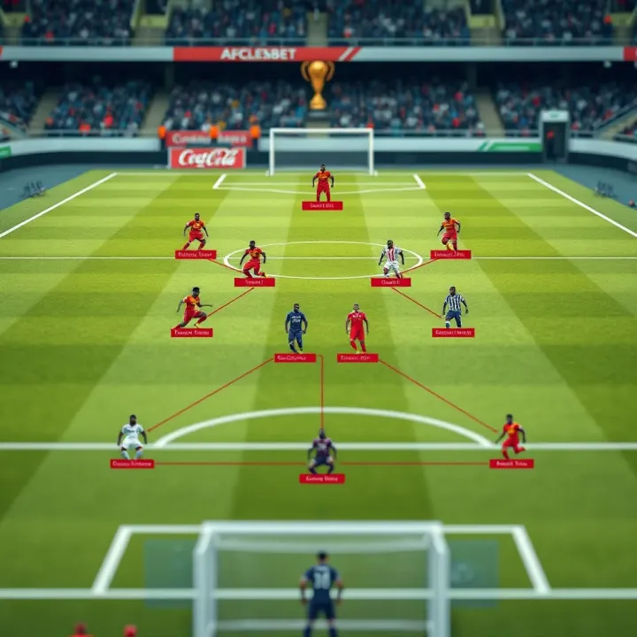 Football pitch with tactical formations highlighting key player positions and strategies for AFCON matches