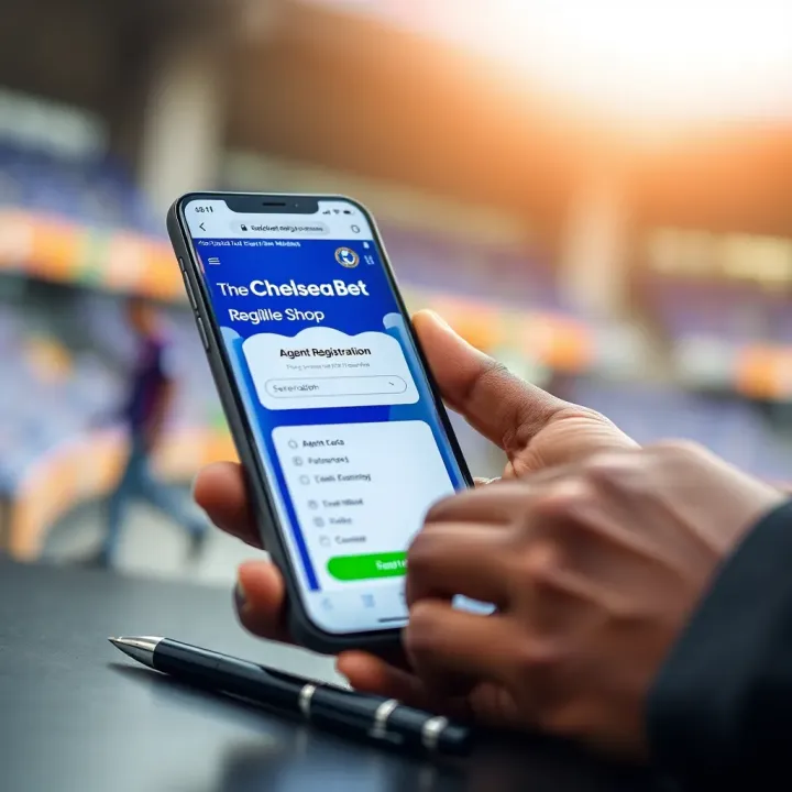 Smartphone displaying Chelseabet agent registration page with a pen beside it
