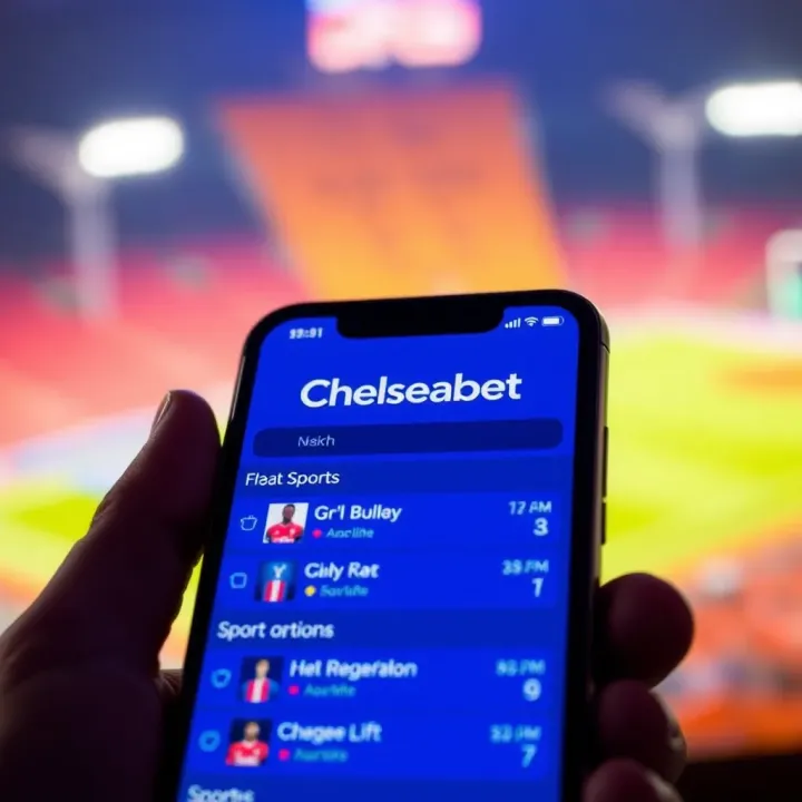 Mobile phone displaying ChelseaBet betting app interface with sports options