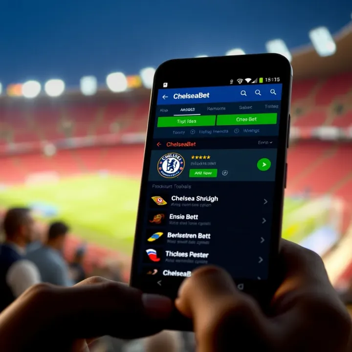 Android smartphone displaying the ChelseaBet app interface with betting options