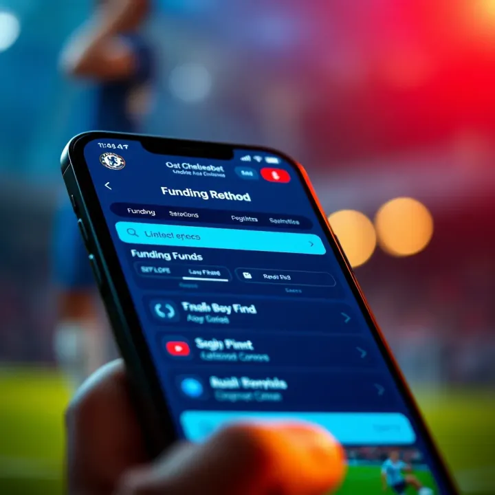 Smartphone showing funding options and betting features on Chelseabet app