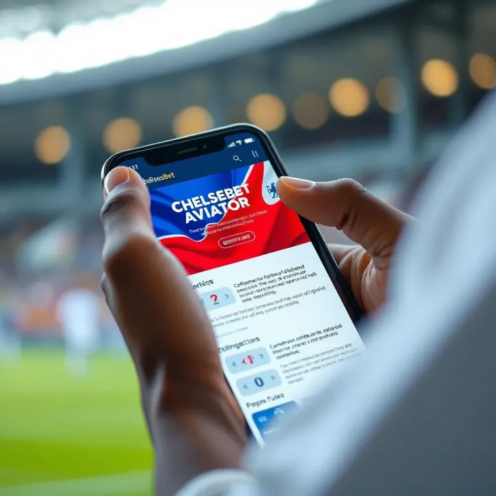 User interacting with a smartphone displaying ChelseaBet Aviator game rules and legal guidelines for Nigeria
