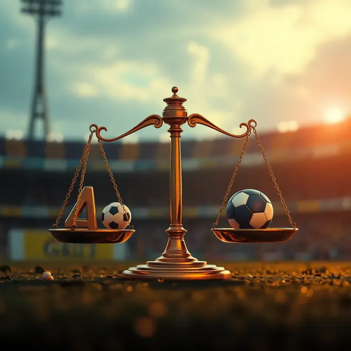 A conceptual graphic illustrating legal scales balancing sports icons and betting symbols