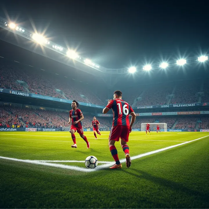 Football pitch with Bundesliga teams competing under stadium lights