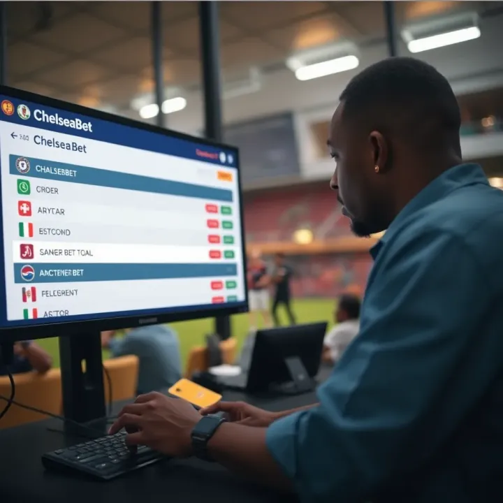 Illustration of Nigerian bettor navigating ChelseaBet code conversion options on screen