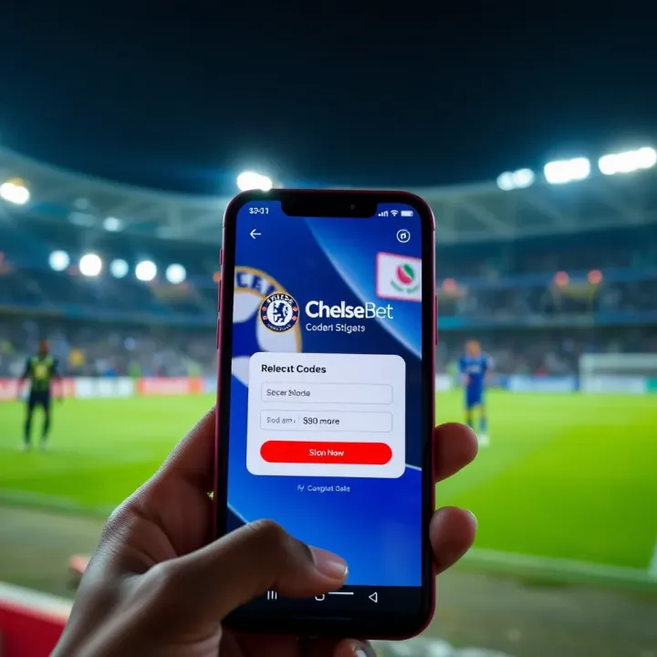 Mobile phone displaying ChelseaBet code redemption screen in Nigeria