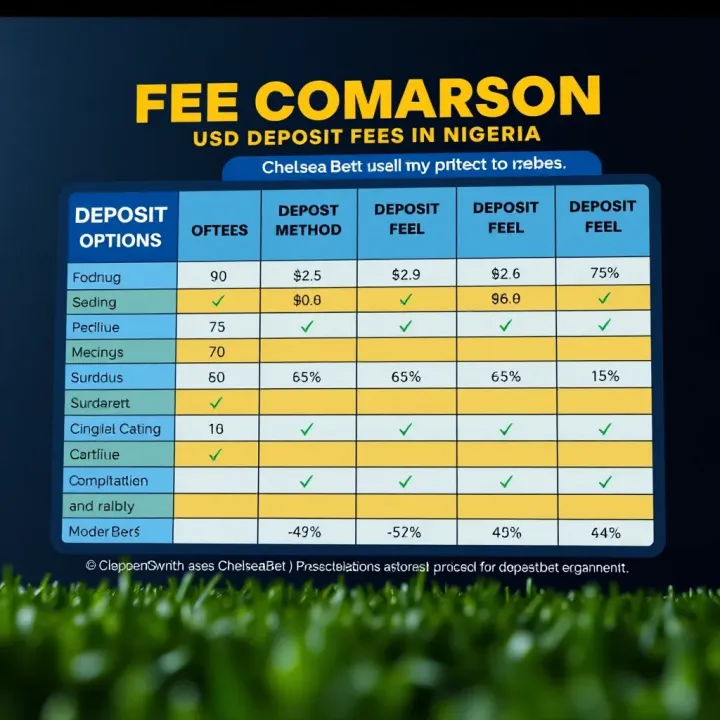 Comparison chart showing various deposit methods and associated fees for ChelseaBet