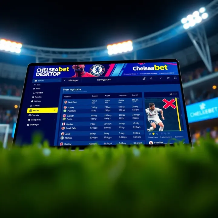 Chelseabet Desktop Homepage Interface with Navigation and Betting Choices Screenshot of Chelseabet desktop homepage displaying navigation menu and betting options