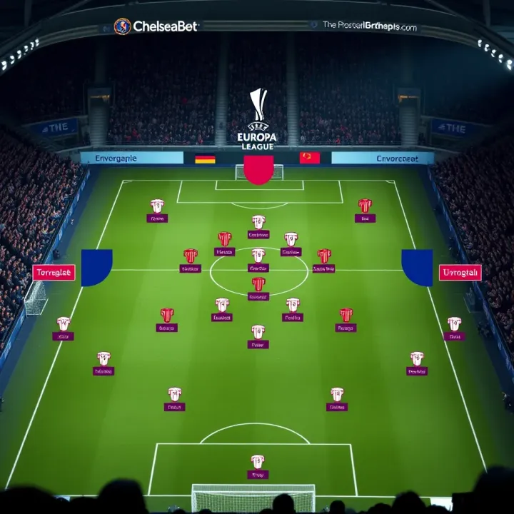 Tactical football field layout showcasing team formations and player positioning for Europa League match analysis