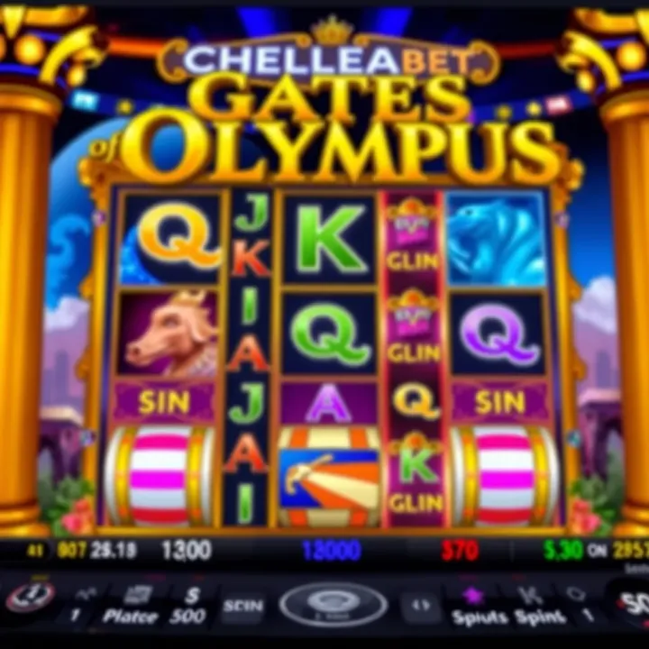 Bright and vibrant Gates of Olympus slot game interface showcasing colorful symbols and spinning reels