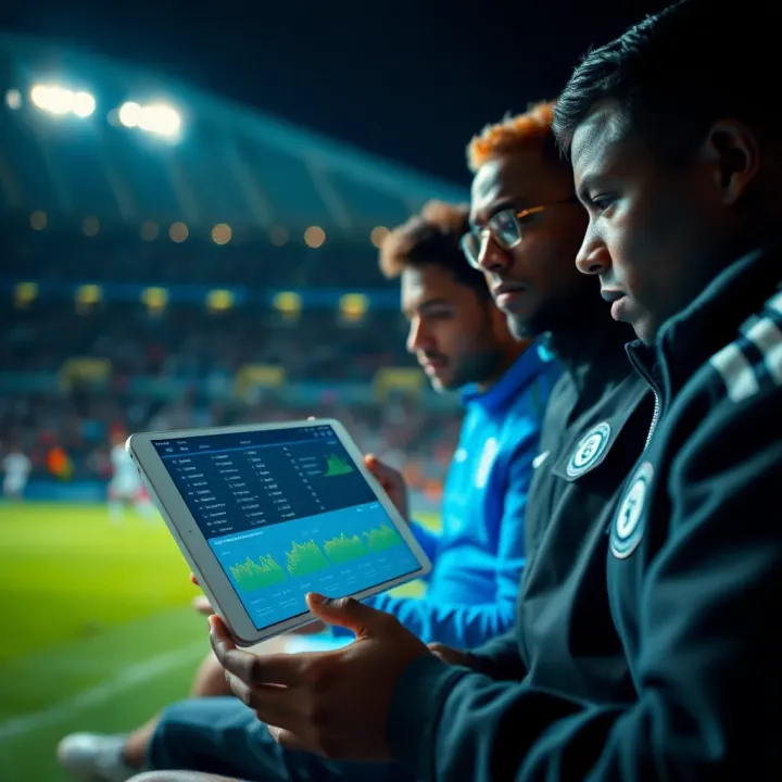 Football fans engaging with real-time match statistics and betting insights on a tablet