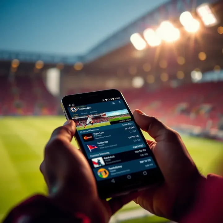 Display of a mobile phone with the ChelseaBet platform open, featuring various sports betting options and odds