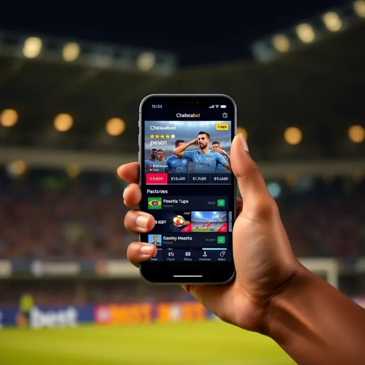 Smartphone displaying Chelseabet mobile app interface with various sports betting options