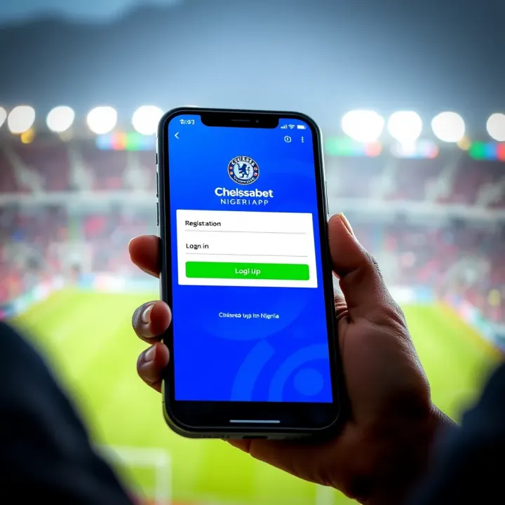 Smartphone displaying the Chelseabet Nigeria registration page on the app with input fields