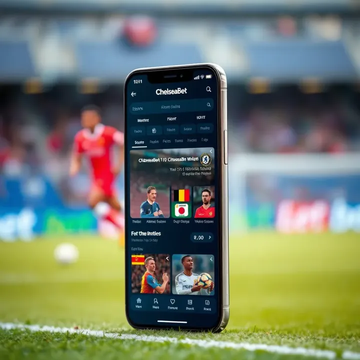 Mobile phone displaying ChelseaBet old APK user interface with sports betting options
