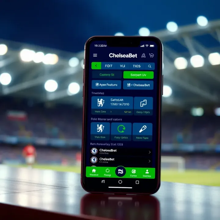 Interface of the ChelseaBet old mobile app displaying betting options and navigation menu on a smartphone screen