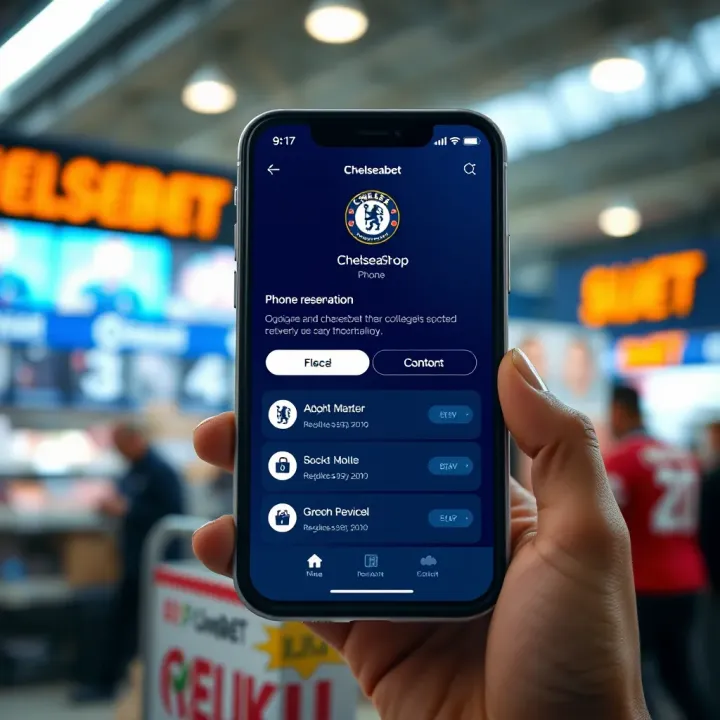 User interface of the Chelseabet mobile shop booking app showing phone reservation options