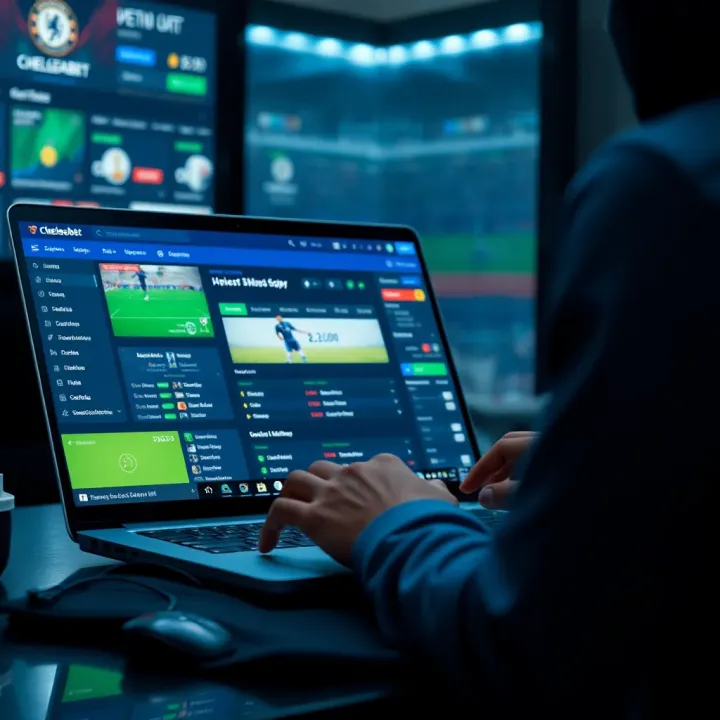 User accessing Chelseabet online platform on a laptop for betting and account management