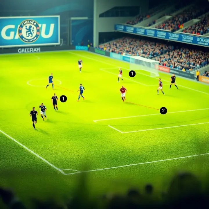 Premier League football pitch with tactical markings and player positions