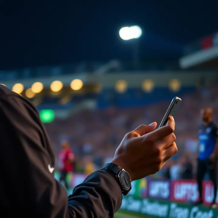 Football fan using a mobile device to access real-time updates and betting tips on ChelseaBet platform