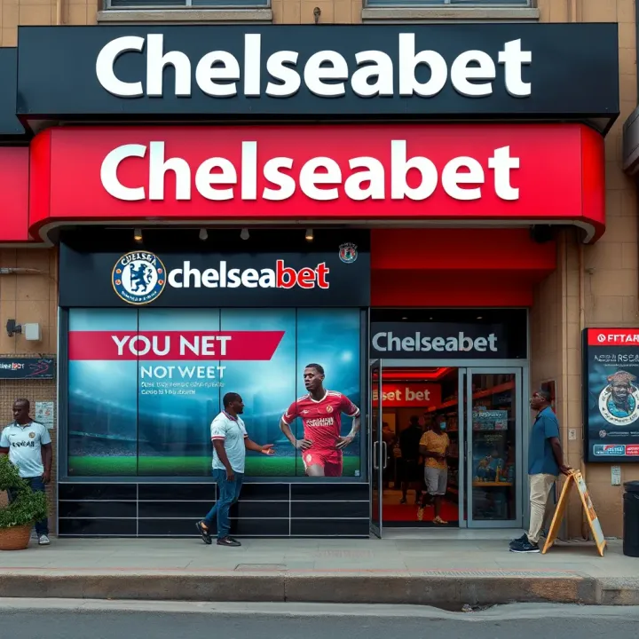 Exterior view of Chelseabet shop with sports betting advertisements and customers outside