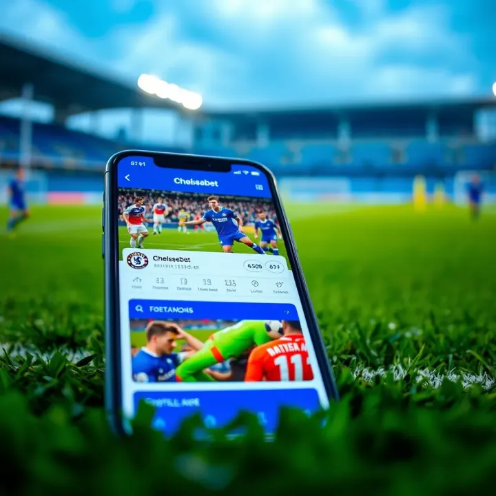Mobile phone screen showing Chelseabet Sports app interface with live football match and betting options