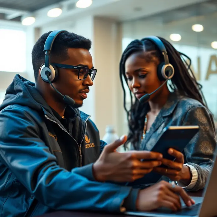 Customer support representative assisting a Nigerian sports betting enthusiast through chat service