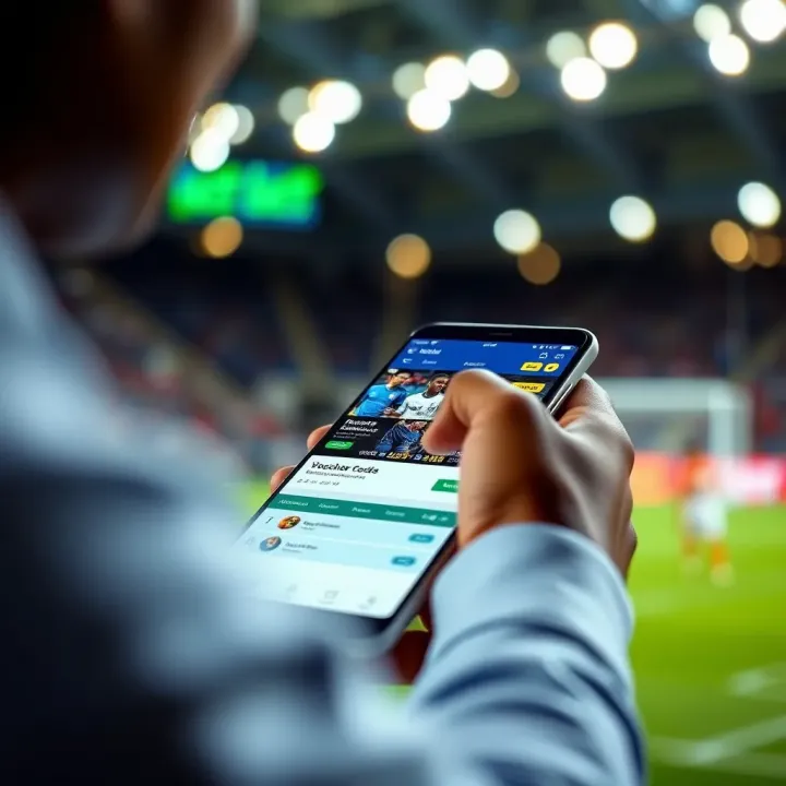 Illustration showing how to redeem a voucher code on a sports betting website on a smartphone