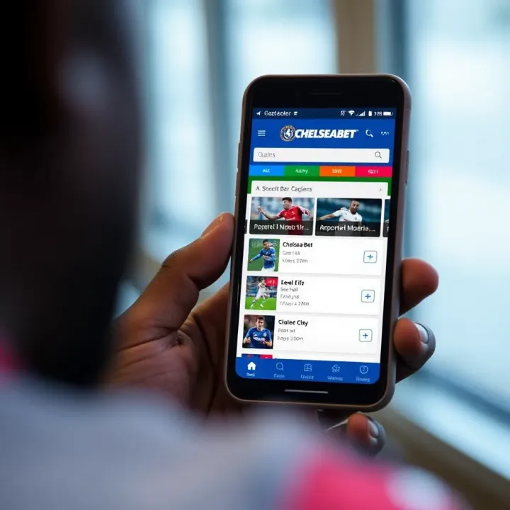 Accessing ChelseaBet via Mobile Application Mobile device displaying ChelseaBet app interface showcasing sports betting options