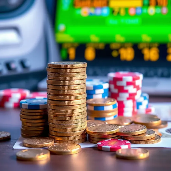 Graphical representation of bankroll management with coins and betting chips illustrating smart betting control