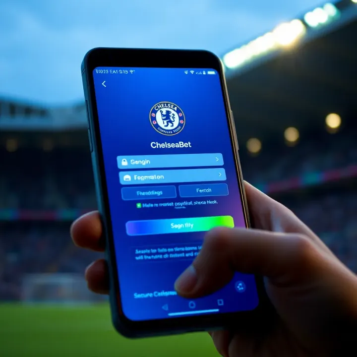 ChelseaBet Mobile Platform Login Screen with Security Features Mobile screen displaying ChelseaBet login interface with secure access prompts