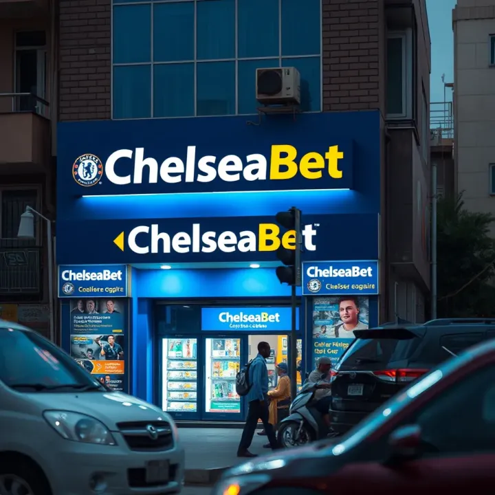 Exterior view of a ChelseaBet shop located in a busy Abuja neighborhood