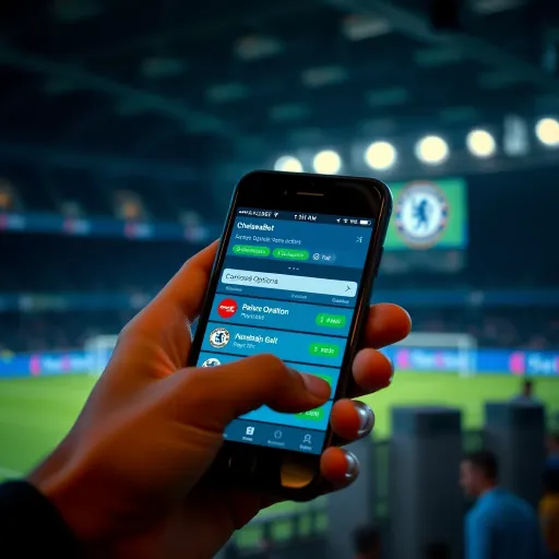 Mobile phone displaying ChelseaBet interface with various payment options visible
