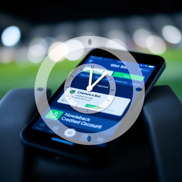 Clock symbol overlaid on smartphone showing betting app notification of credited winnings