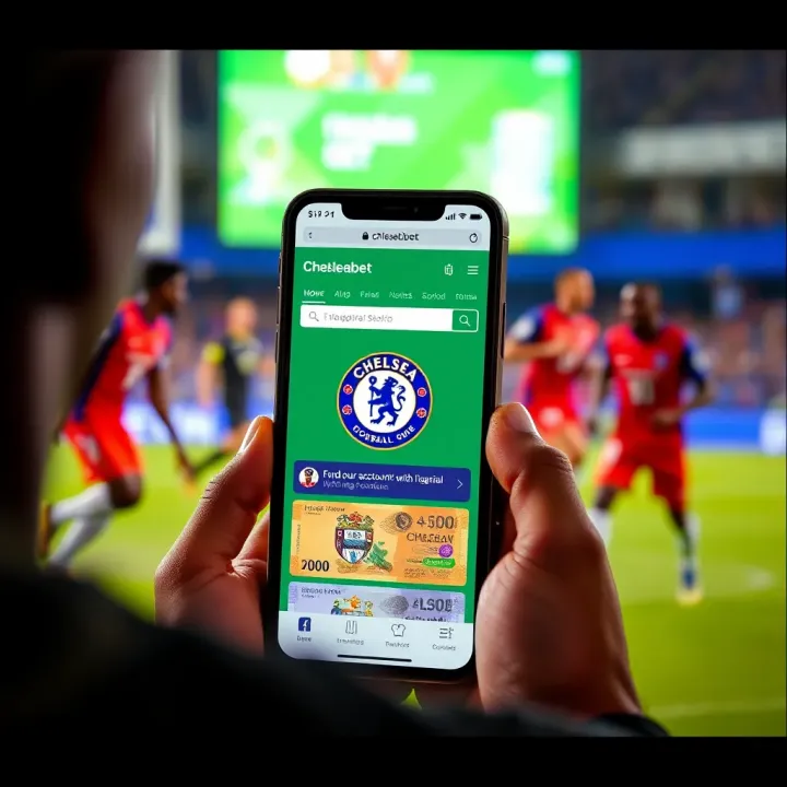 Funding Your Chelseabet Account with Nigerian Naira on Mobile App Illustration of mobile phone displaying Chelseabet app with currency symbols representing Nigerian Naira and sports icons
