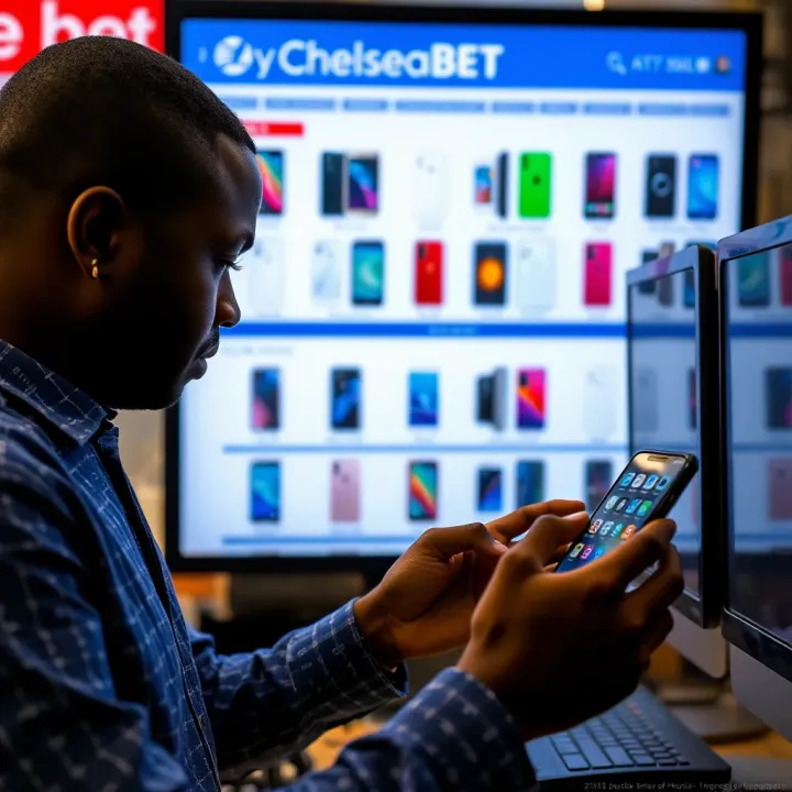 User browsing mobile phone selection on ChelseaBet Nigeria platform