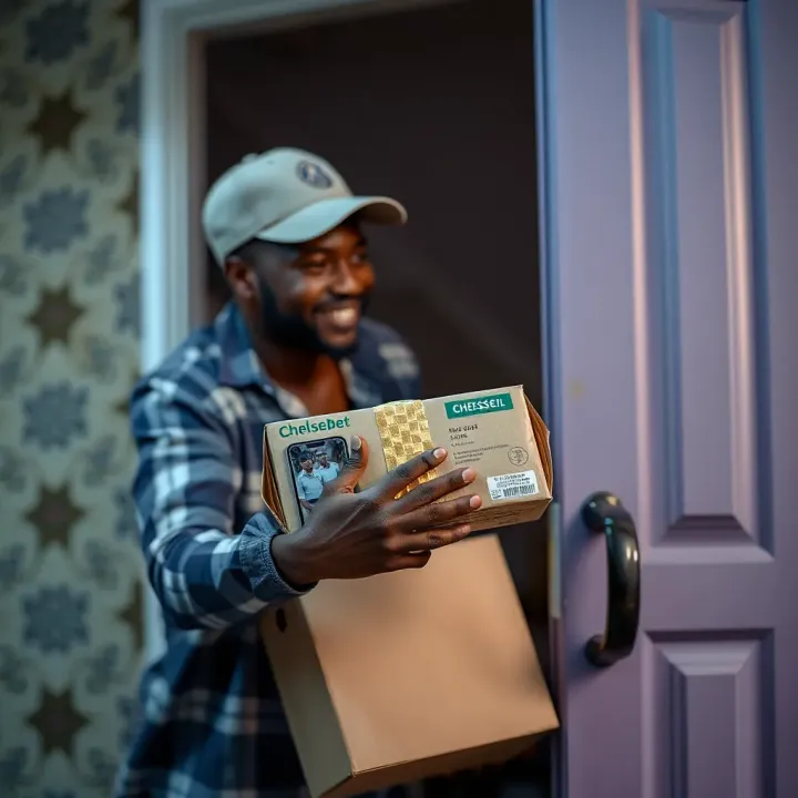 Mobile phone delivery package being handed over at home