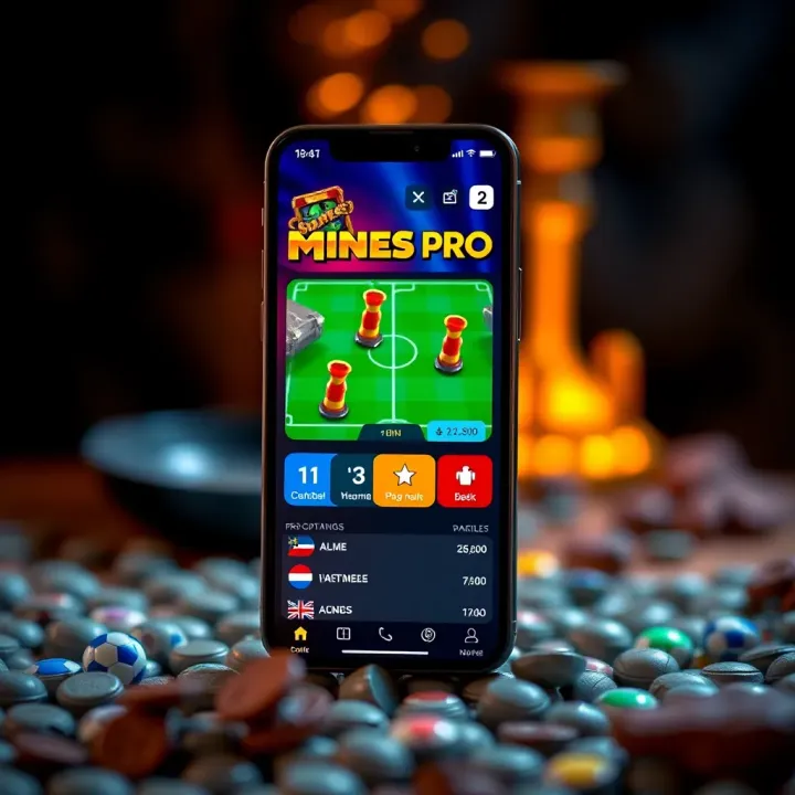 Mobile phone displaying Mines Pro game interface on ChelseaBet with colorful game tiles and betting options