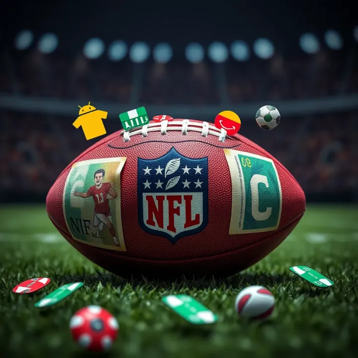 Illustration of Nigerian currency with NFL football and betting icons symbolizing sports wagering