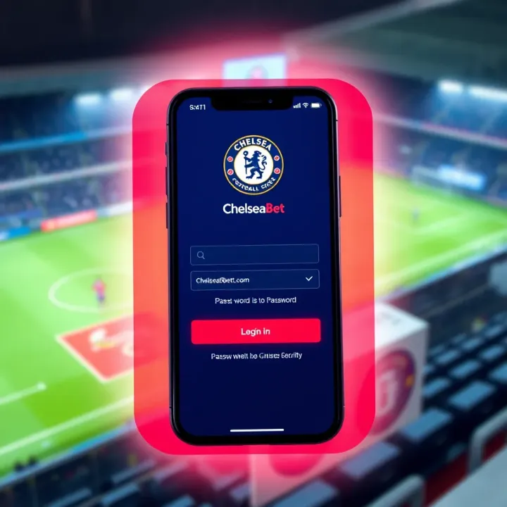 Illustration of secure login screen for ChelseaBet featuring password entry and security icons