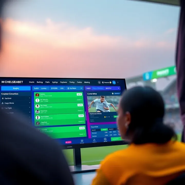 Screenshot showing the M Chelseabet sports betting platform interface with various betting options and live scores