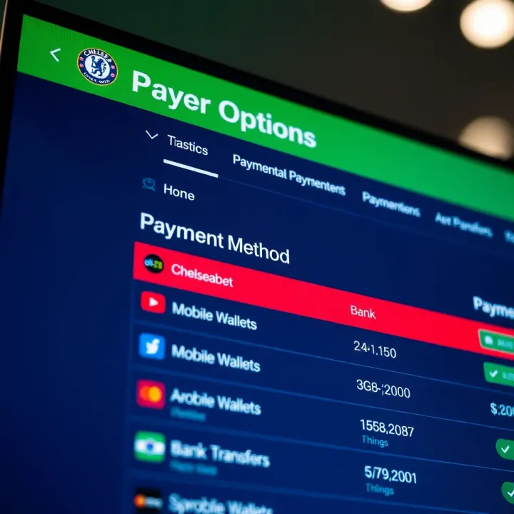 Screen displaying Chelseabet payment methods including mobile wallets and bank transfers