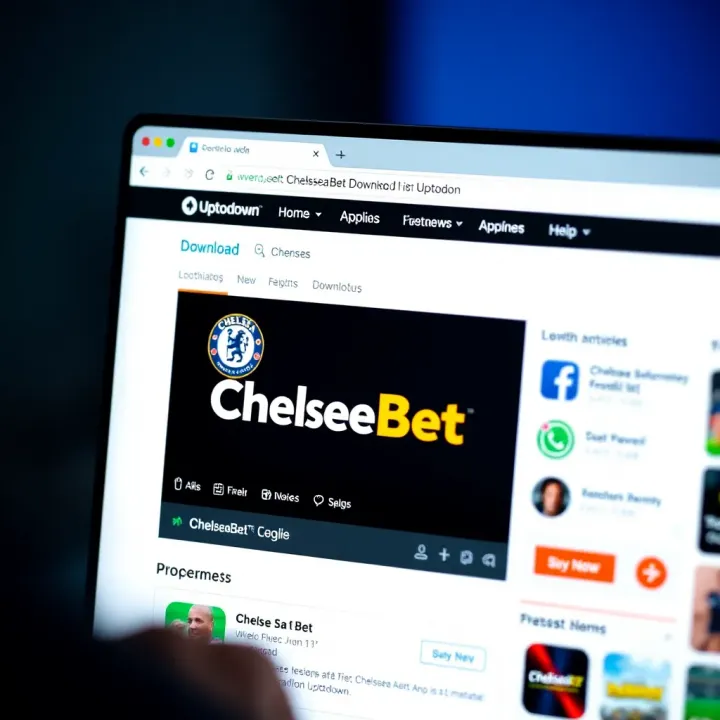 Screen showing the Uptodown website with ChelseaBet app download page open