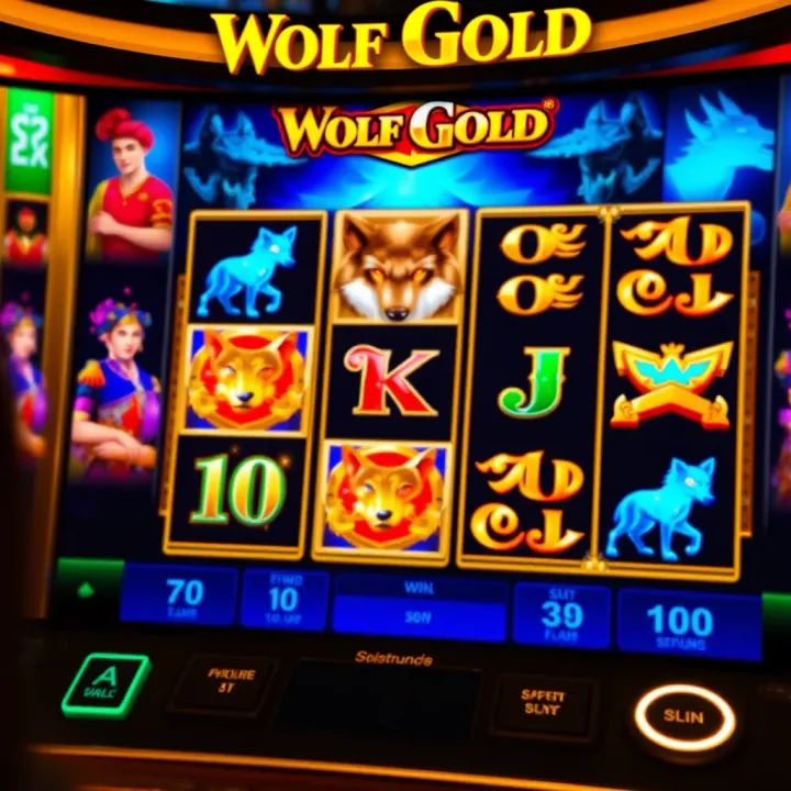 Wolf Gold demo slot screen showing reels with vibrant symbols and game controls
